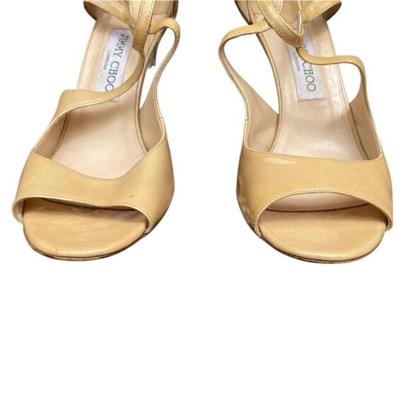 Jimmy Choo beige/nude patent leather wedge strappy sandals Size 8 (38.5) - Picture 5 of 9